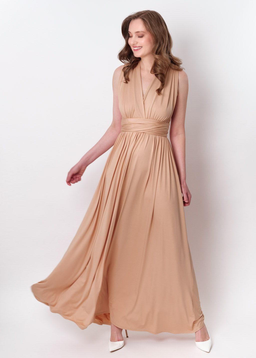 Champagne gold infinity long pleated dress