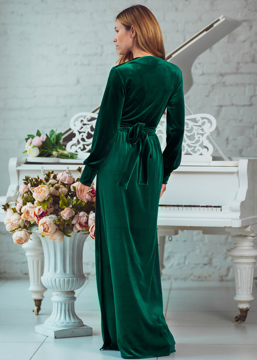Emerald green long wrap robe