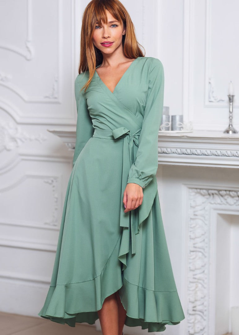Sage green wrap dress