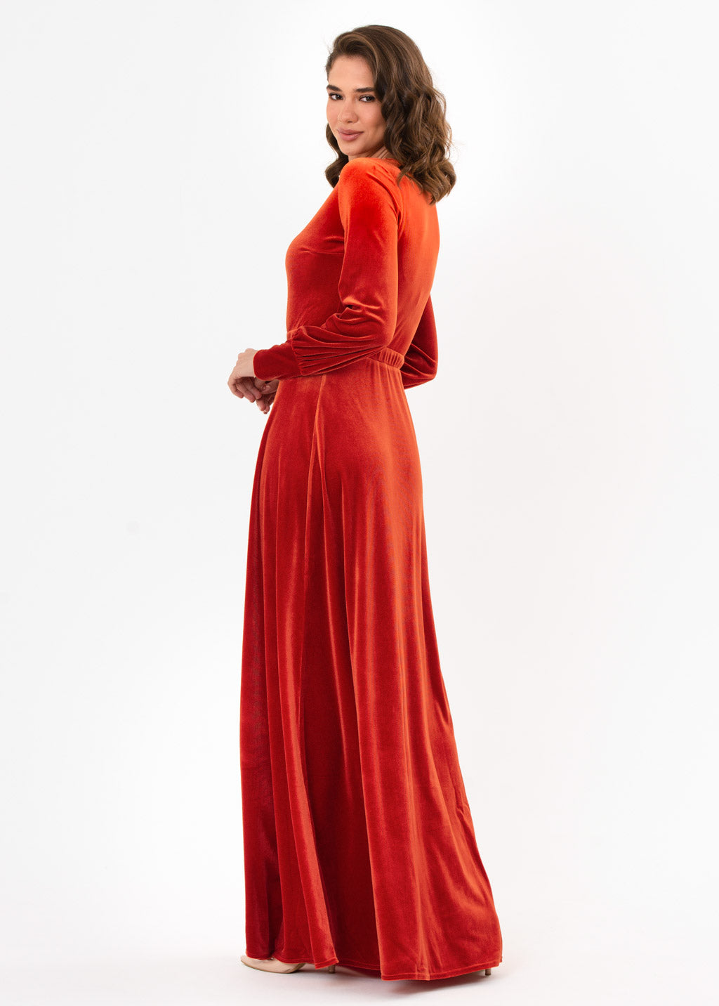 Rust orange velvet long dress