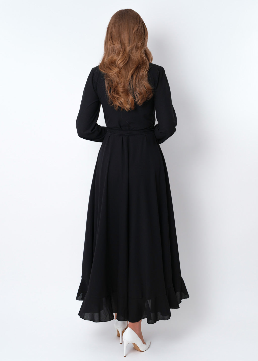Black chiffon wrap dress