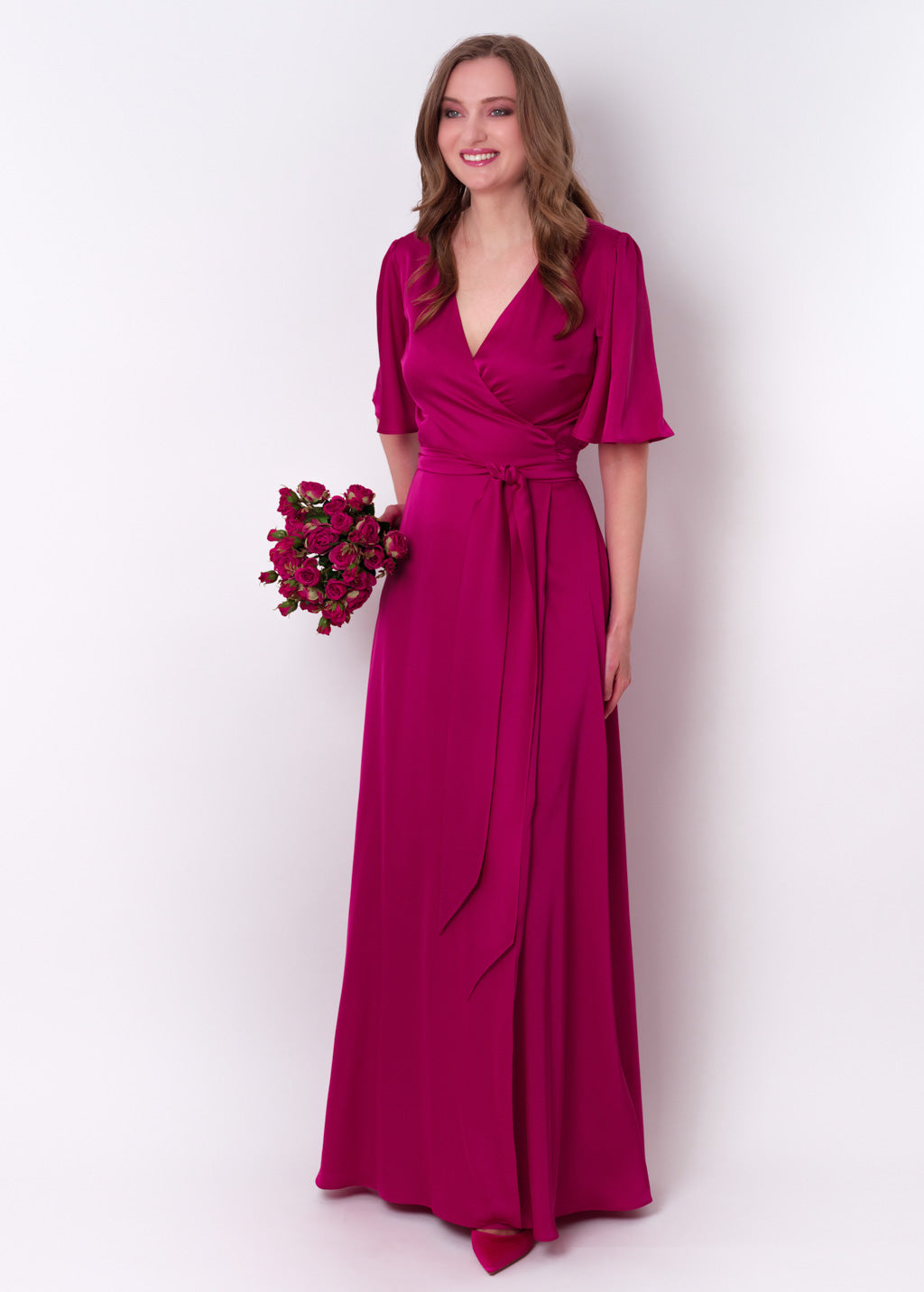 Fuchsia wrap long dress