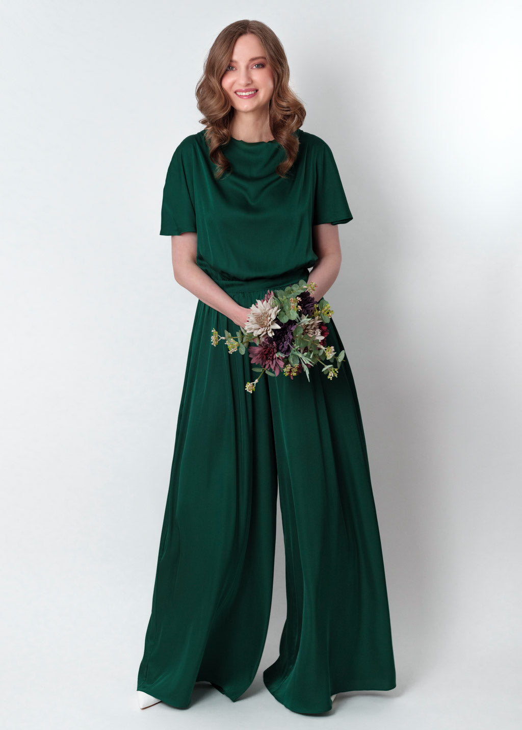 Dark green silk jumpsuit