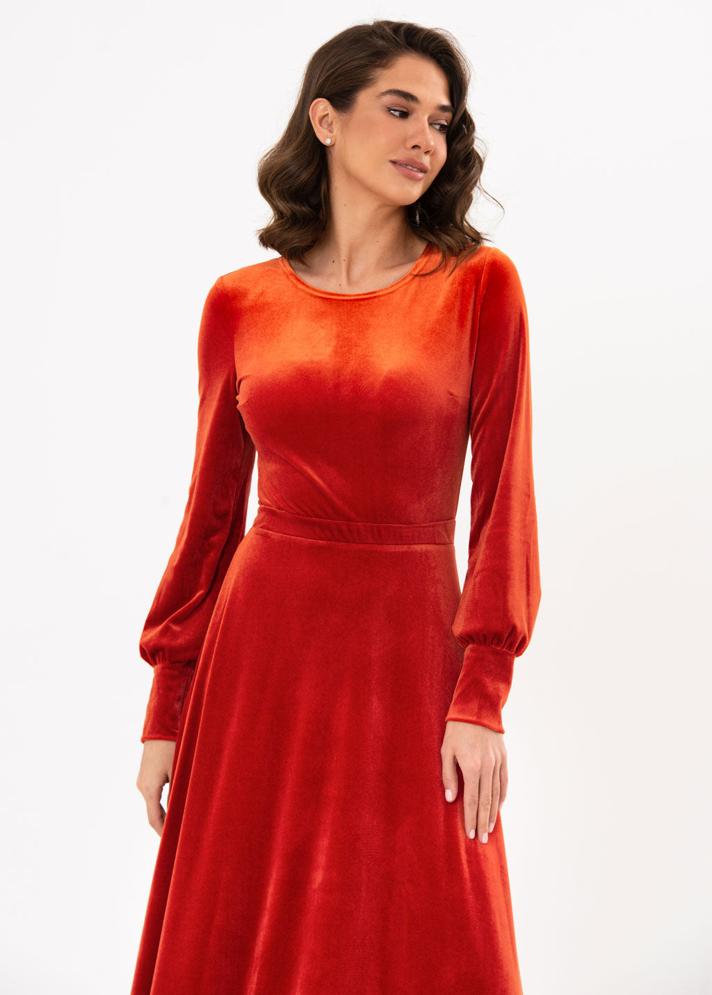 Rust orange velvet long dress