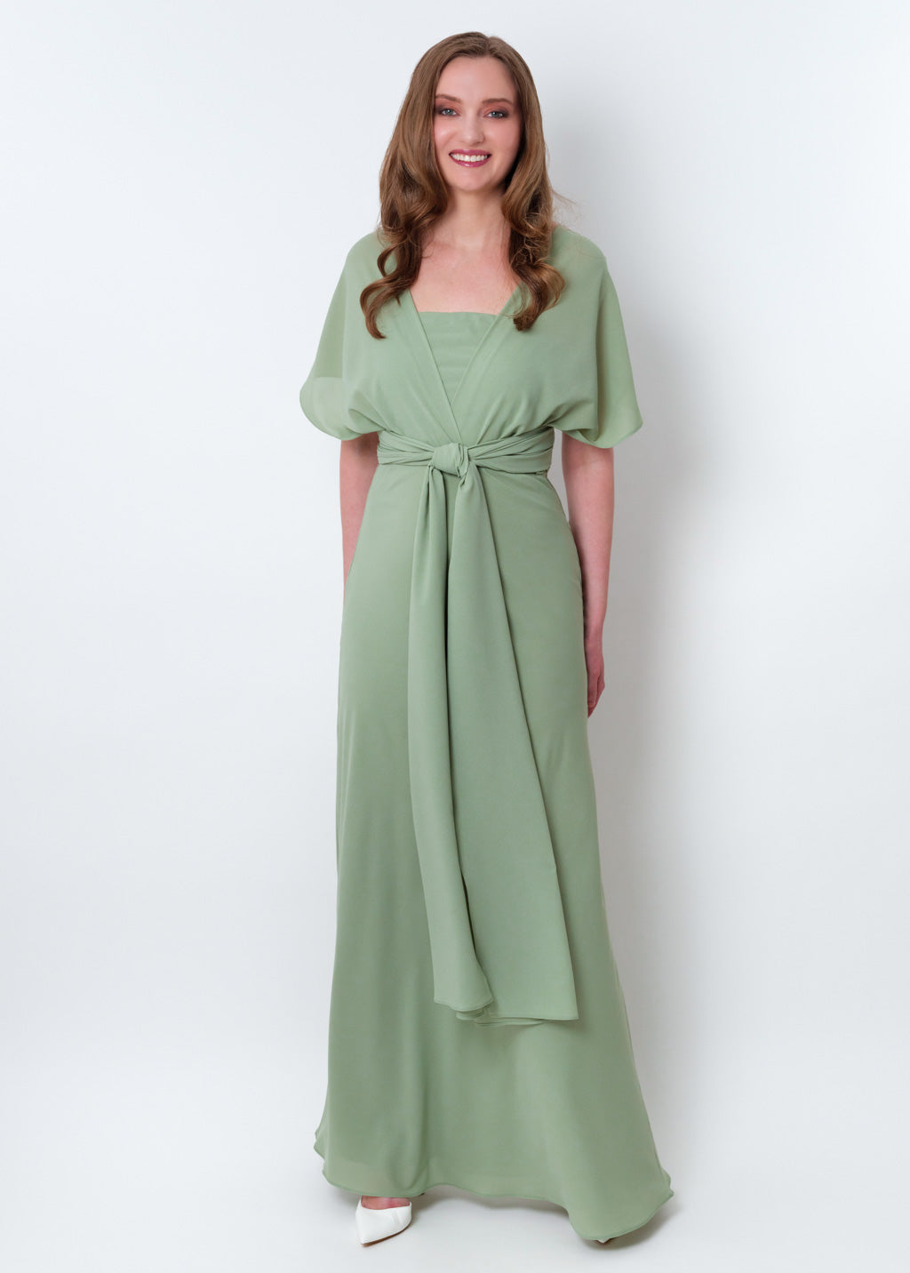 Sage green chiffon infinity long dress