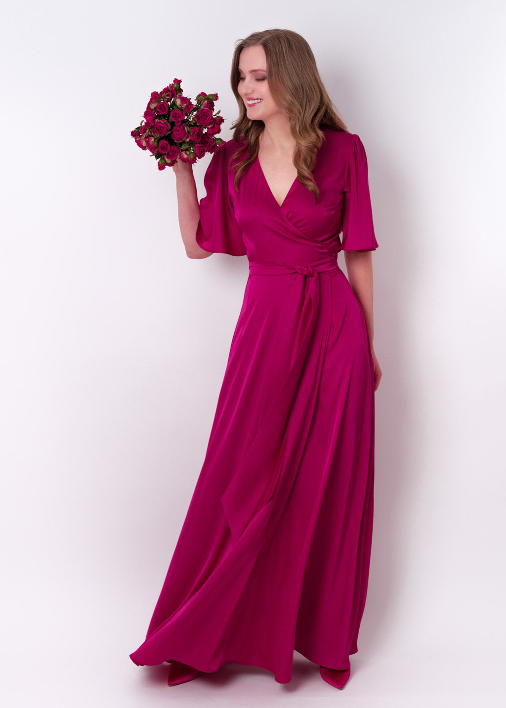 Fuchsia wrap long dress