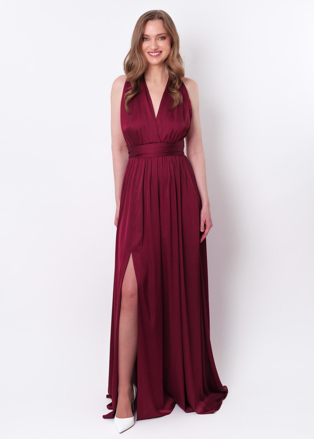 Burgundy slit infinity pleated dress