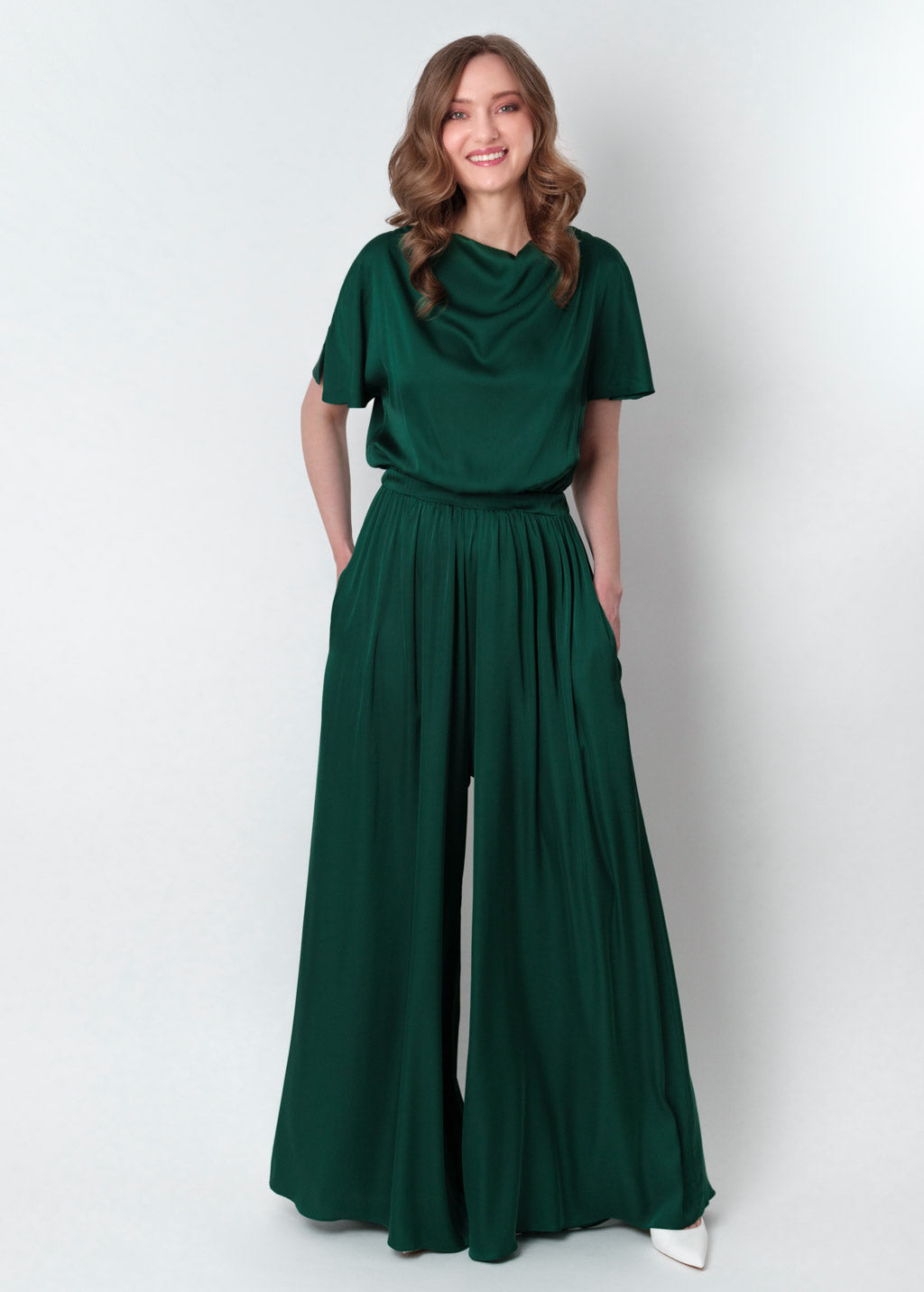 Dark green silk jumpsuit