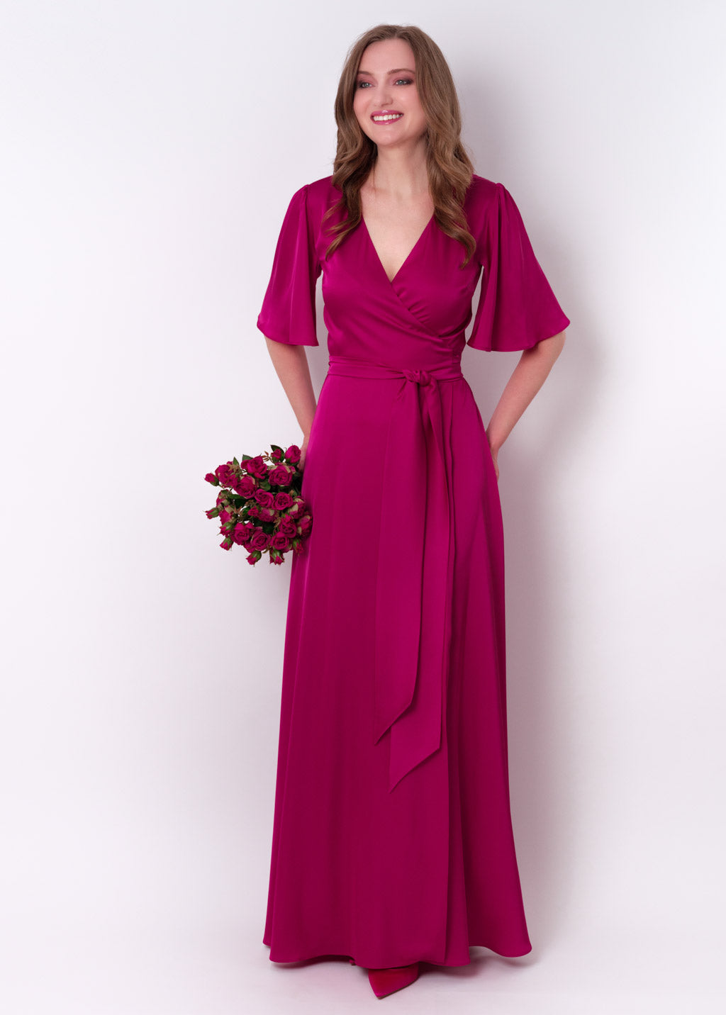 Fuchsia wrap long dress