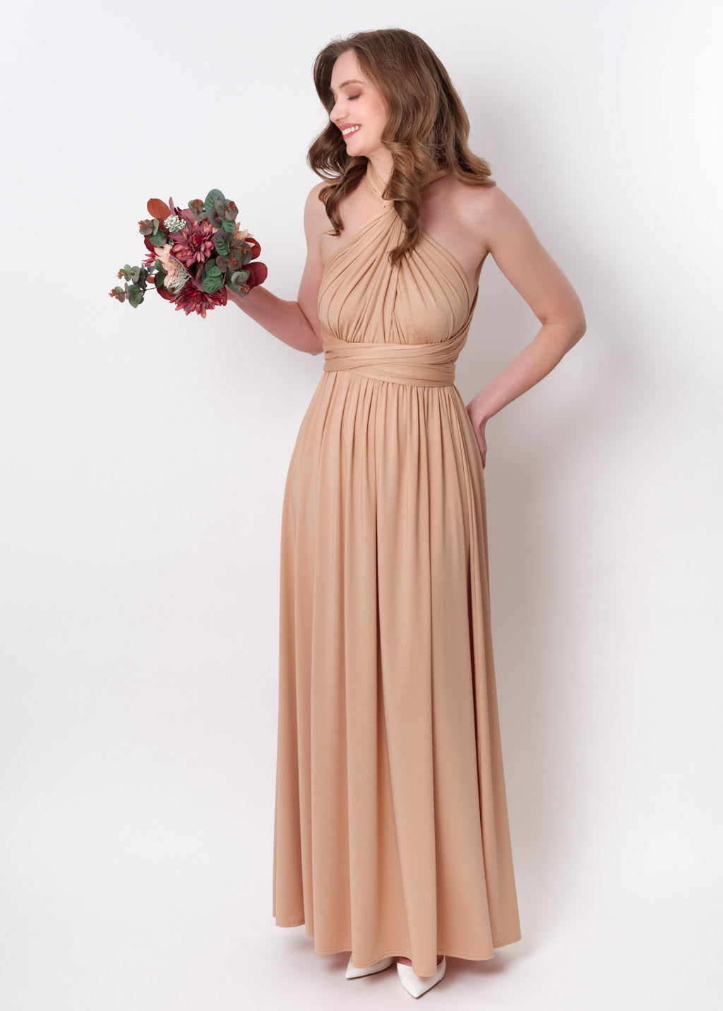 Champagne gold infinity long pleated dress