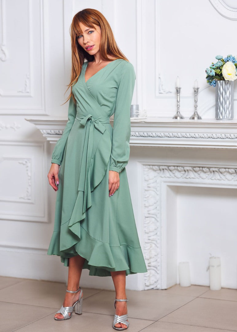 Sage green wrap dress