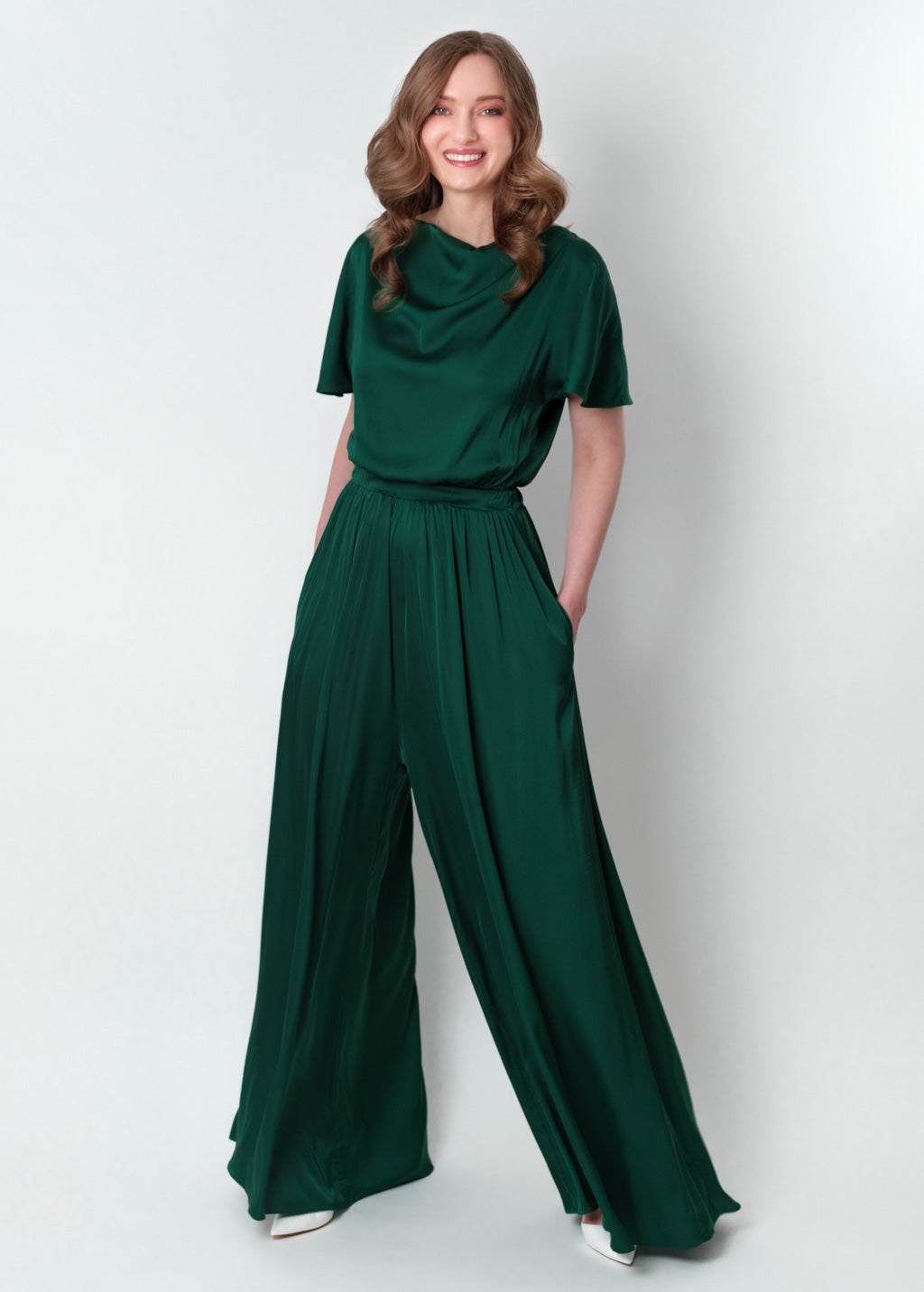 Dark green silk jumpsuit