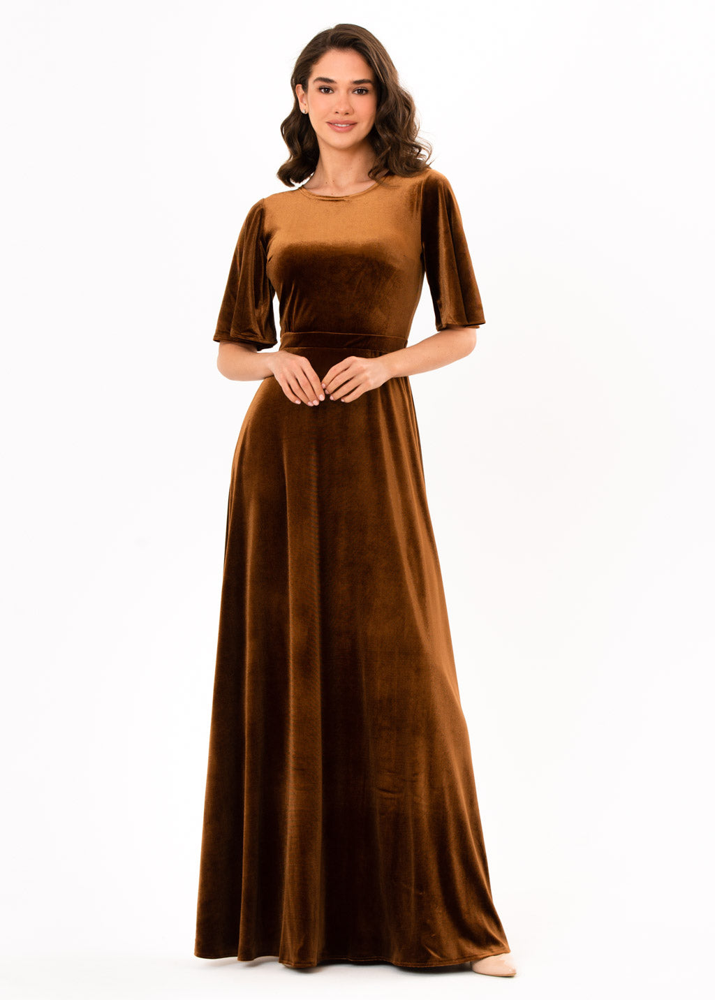 Rust gold velvet long dress