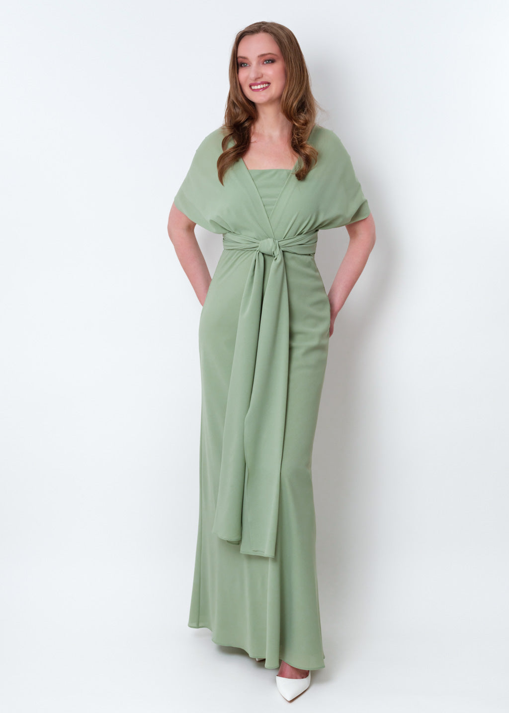 Sage green chiffon infinity long dress