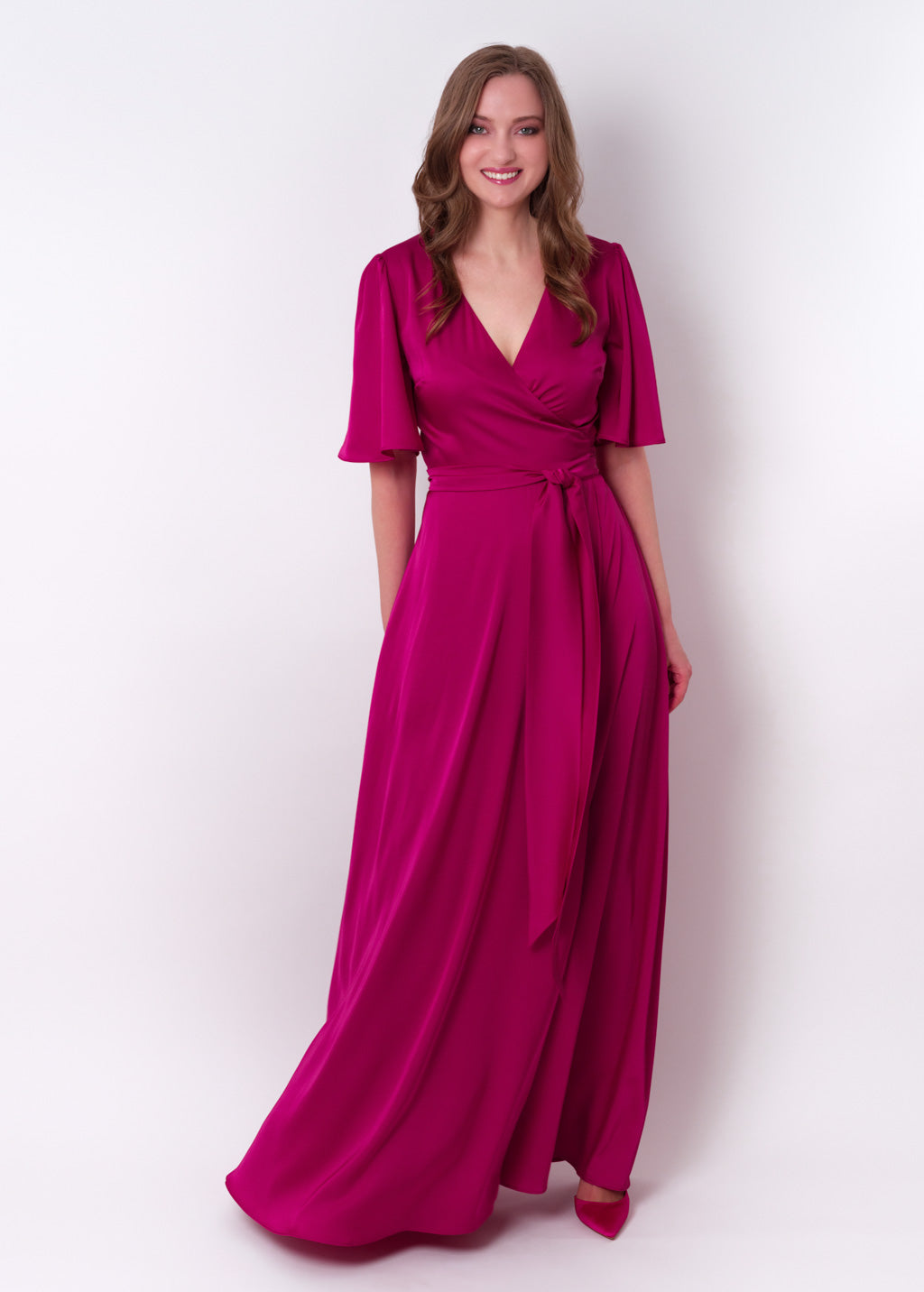 Fuchsia wrap long dress