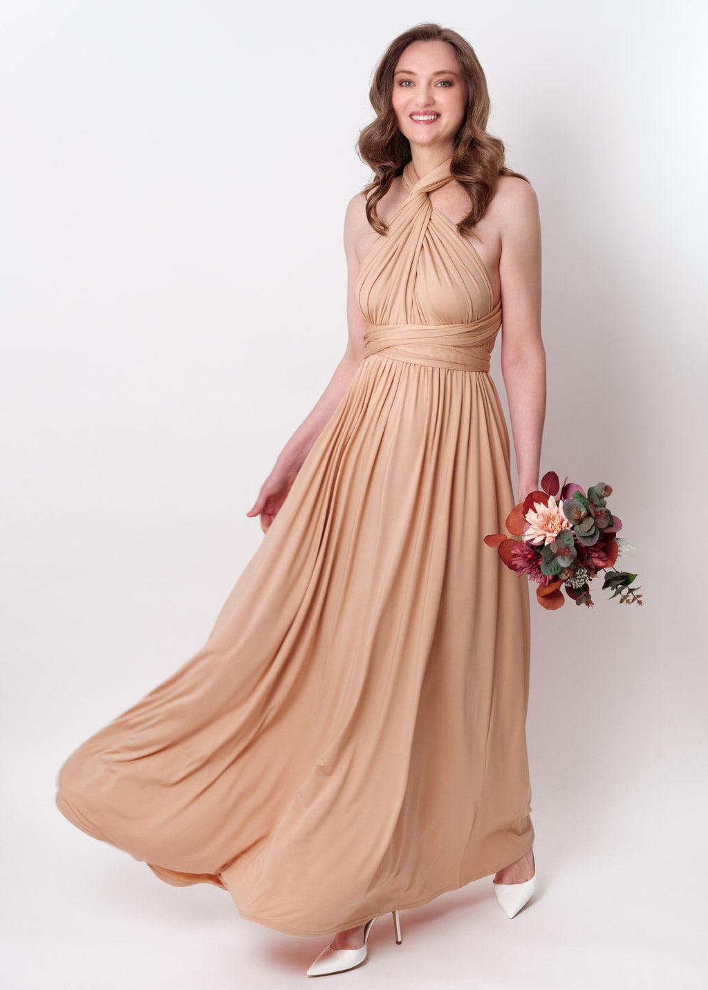 Champagne gold infinity long pleated dress