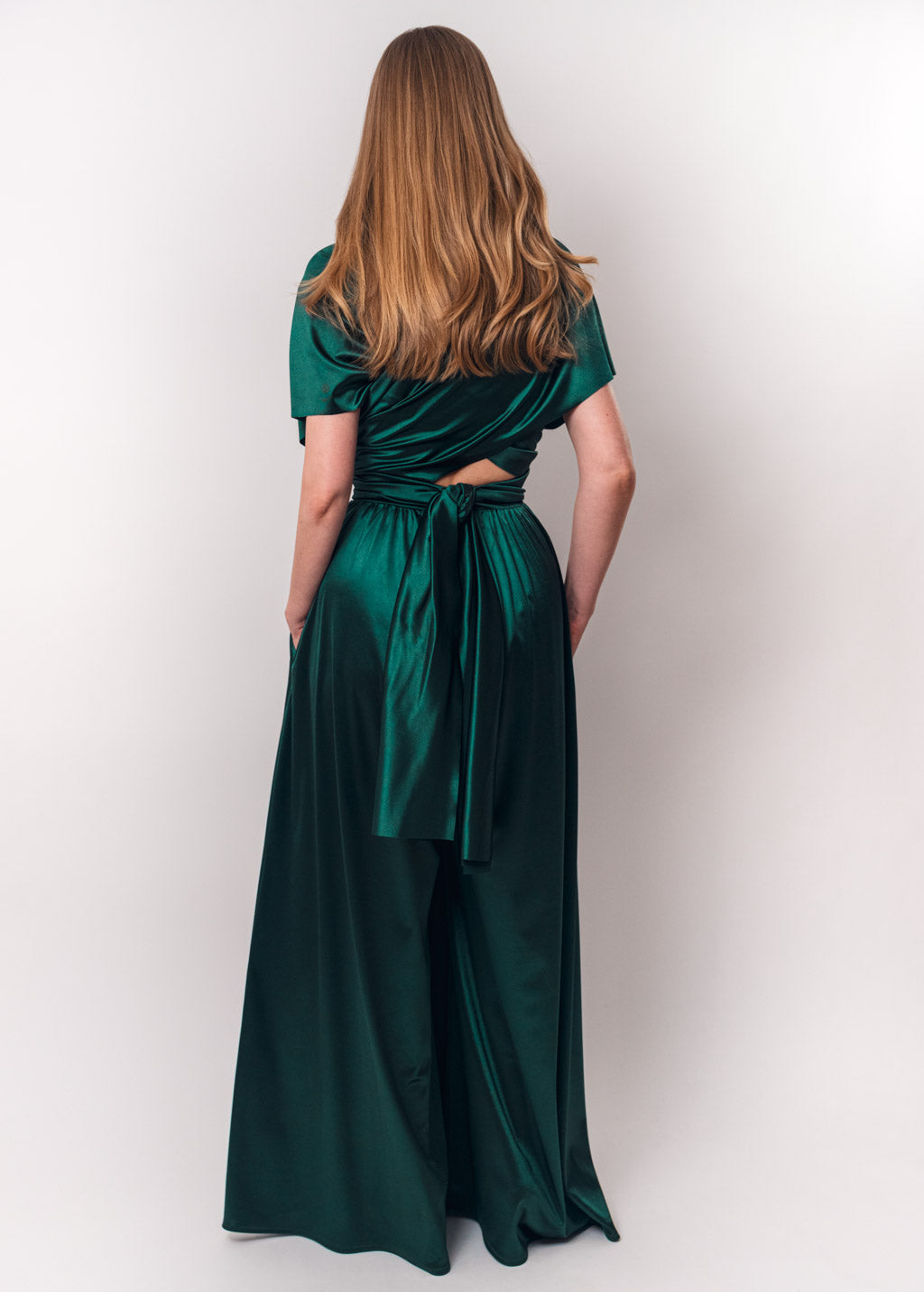 Dark green luxury satin infinity dress or jumpsuit