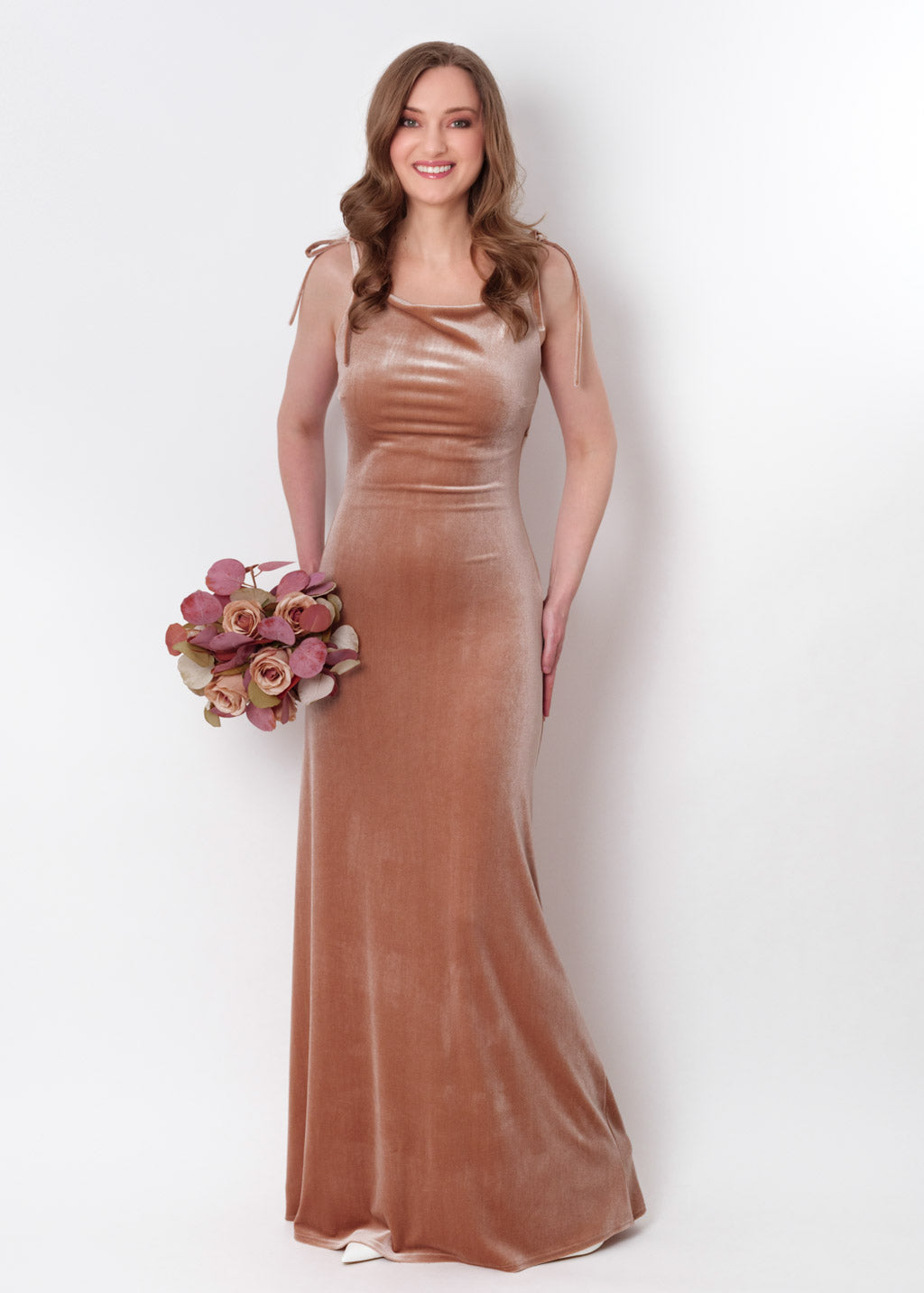 Champagne beige slip velvet bodycon long dress