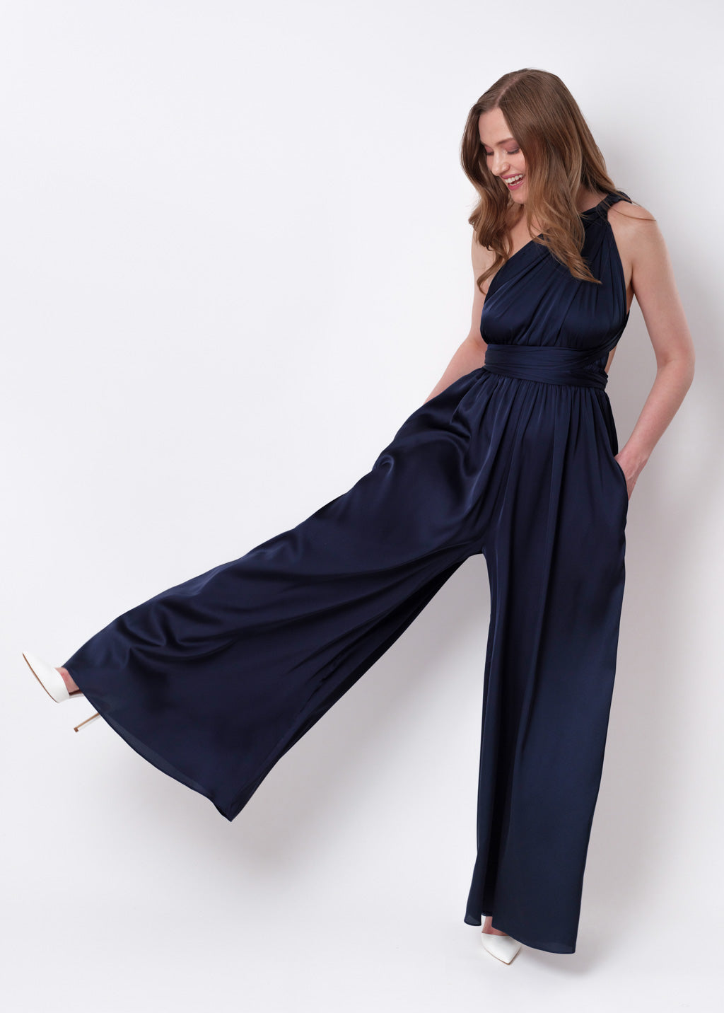 Navy blue silk infinity jumpsuit