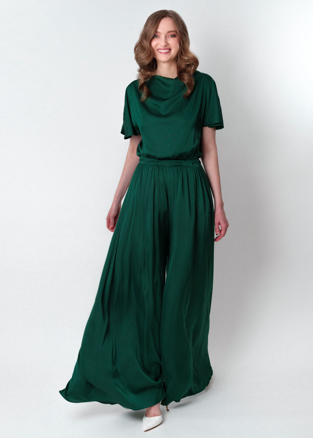 Dark green silk jumpsuit