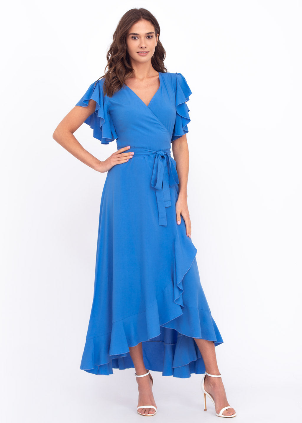 Indigo blue romantic wrap around dress