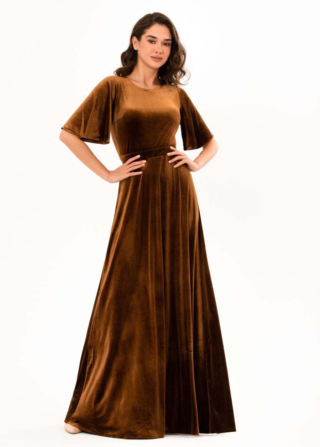 Rust gold velvet long dress