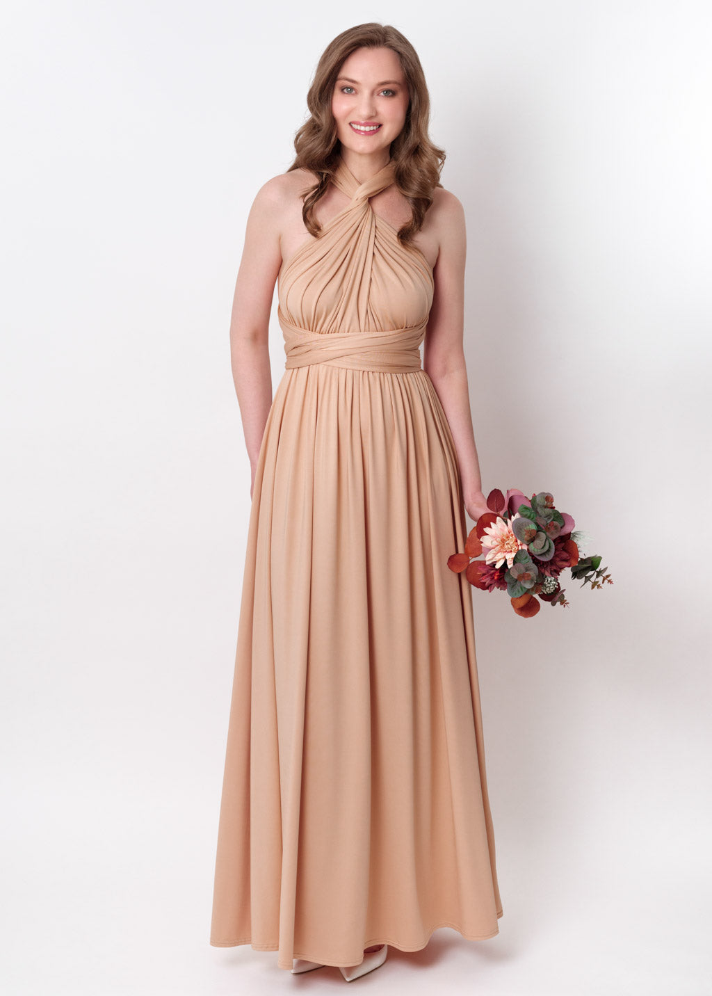 Champagne gold infinity long pleated dress