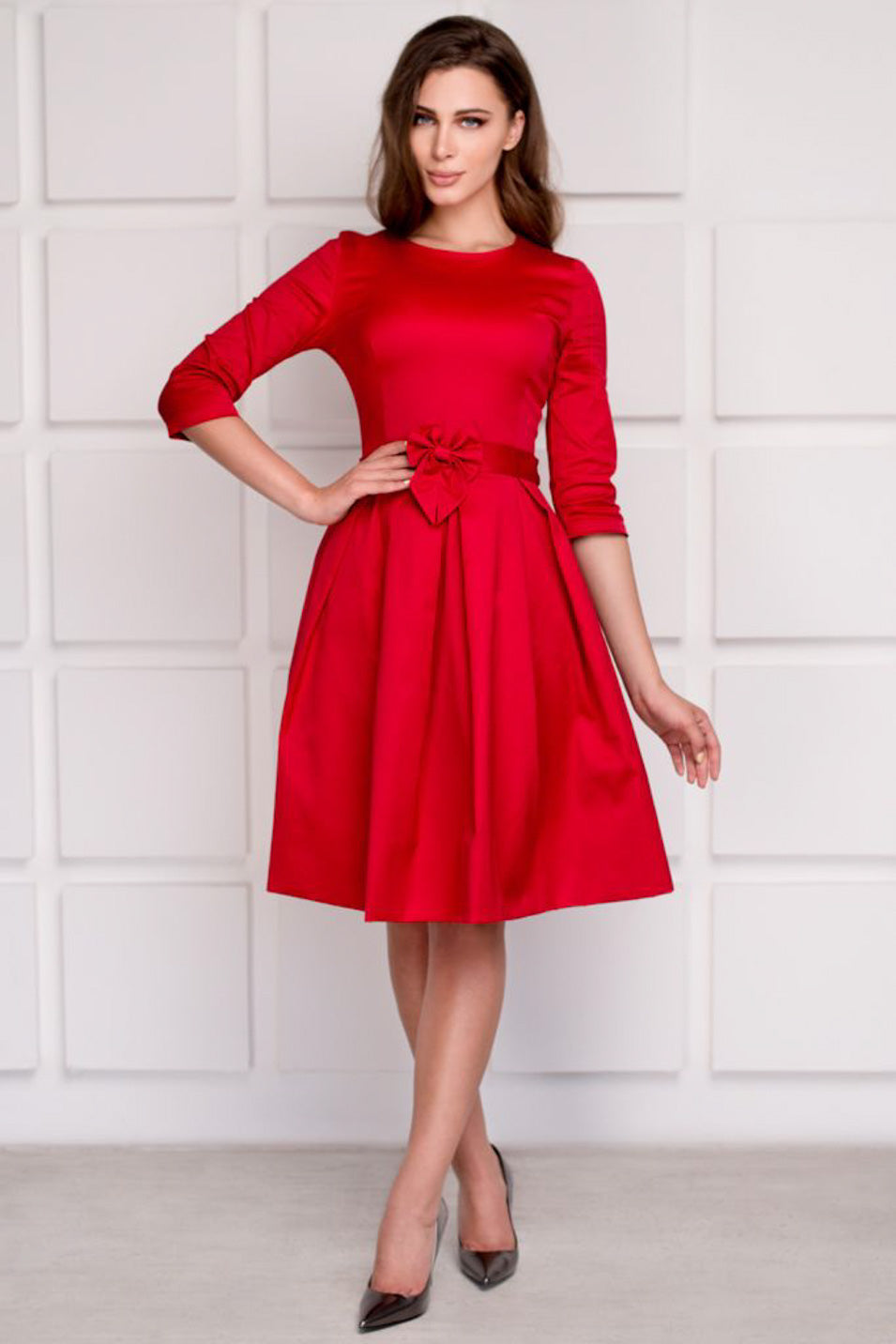 Mommy and me red cotton adult dress