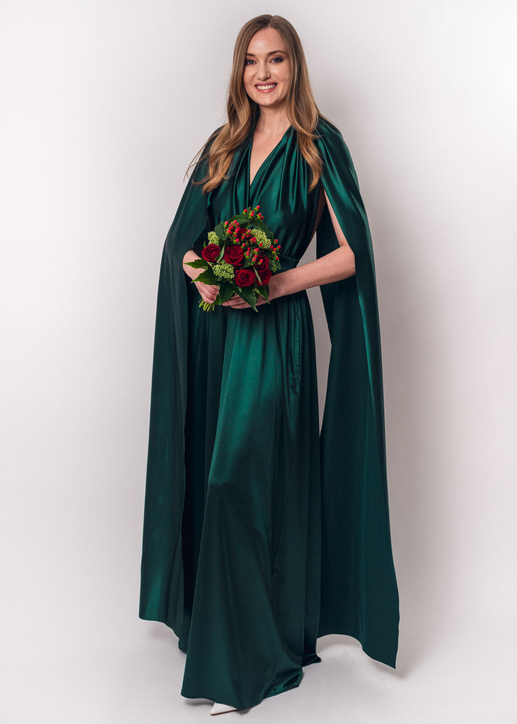 Dark green luxury satin infinity dress or jumpsuit