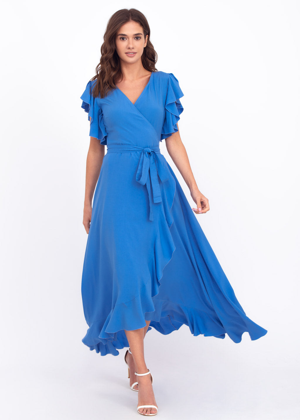 Indigo blue romantic wrap around dress