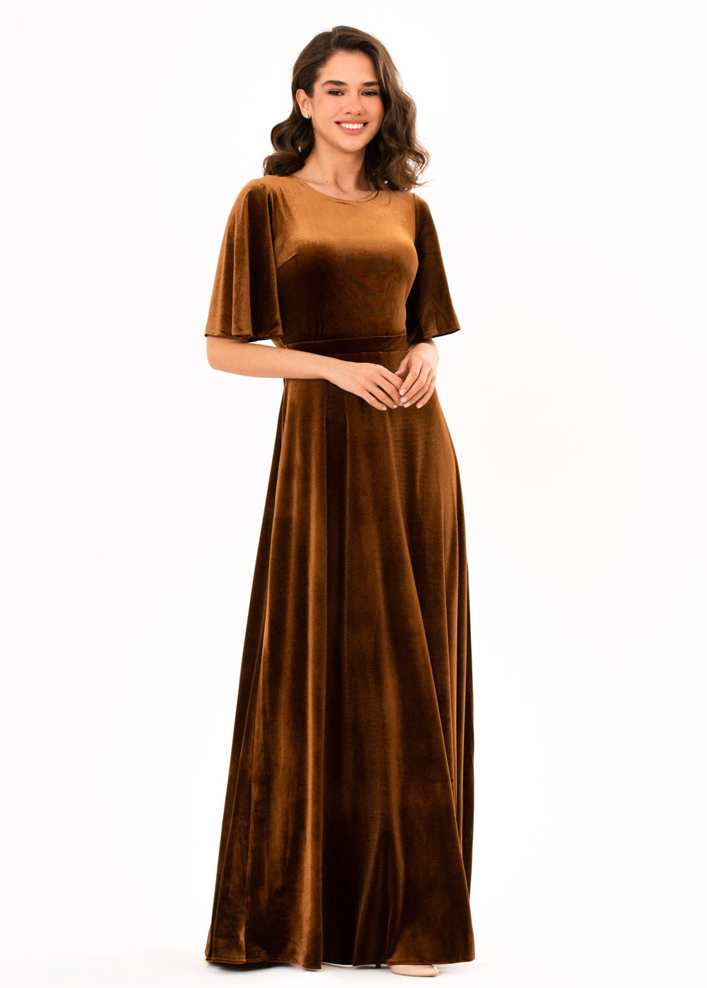 Rust gold velvet long dress