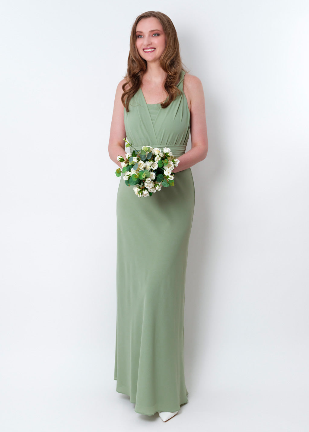 Sage green chiffon infinity long dress