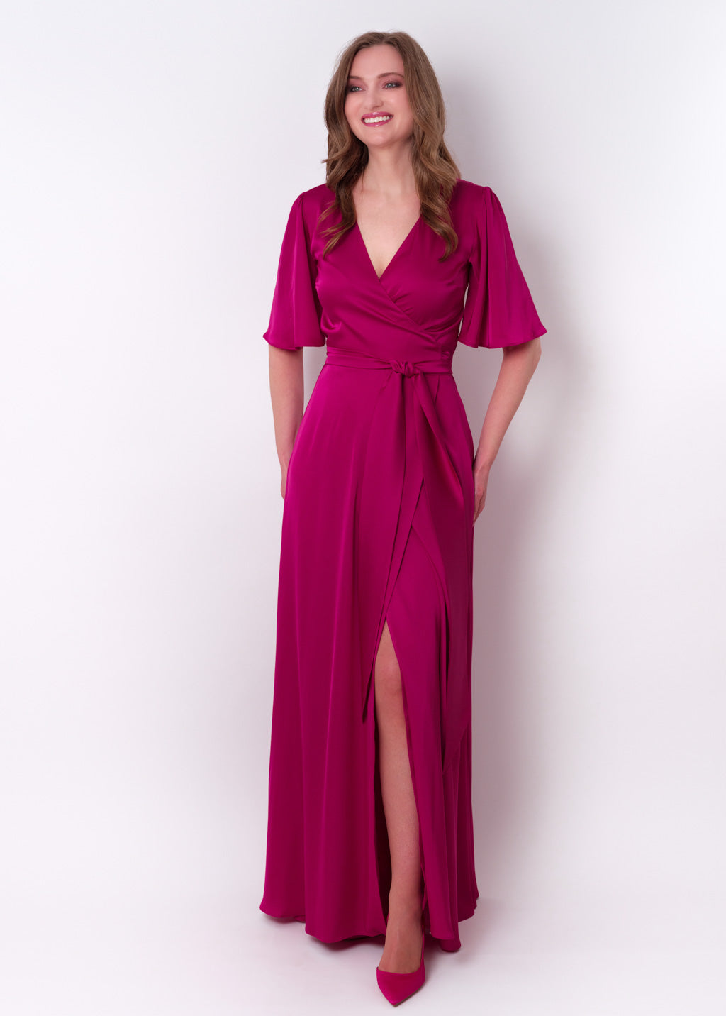Fuchsia wrap long dress