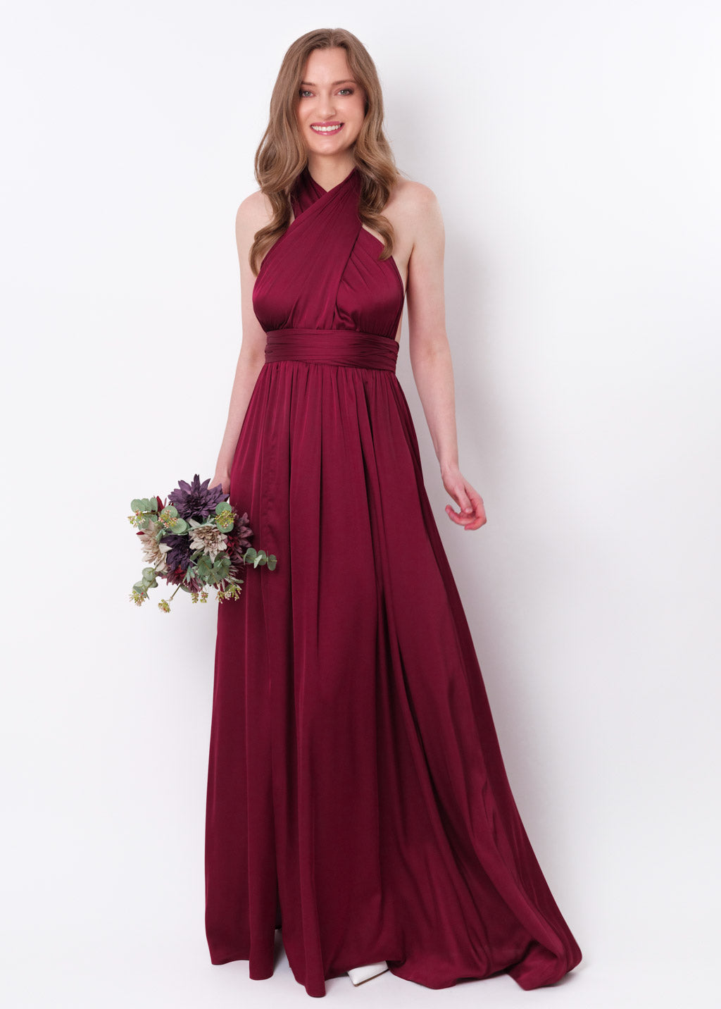 Fuchsia slit infinity pleated dress