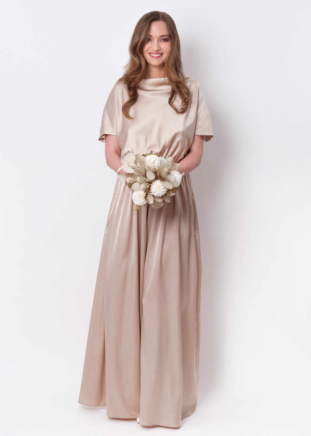 Champagne beige silk jumpsuit