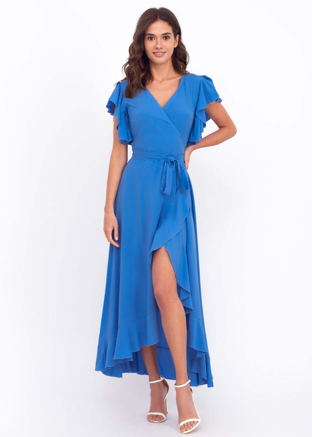 Indigo blue romantic wrap around dress