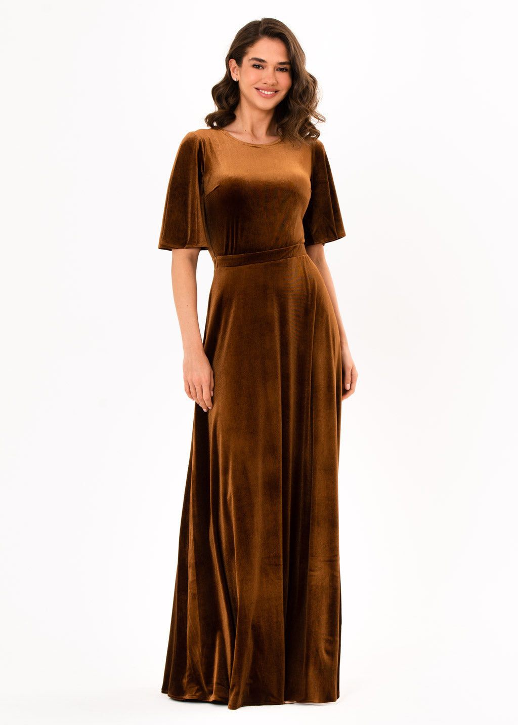Rust gold velvet long dress