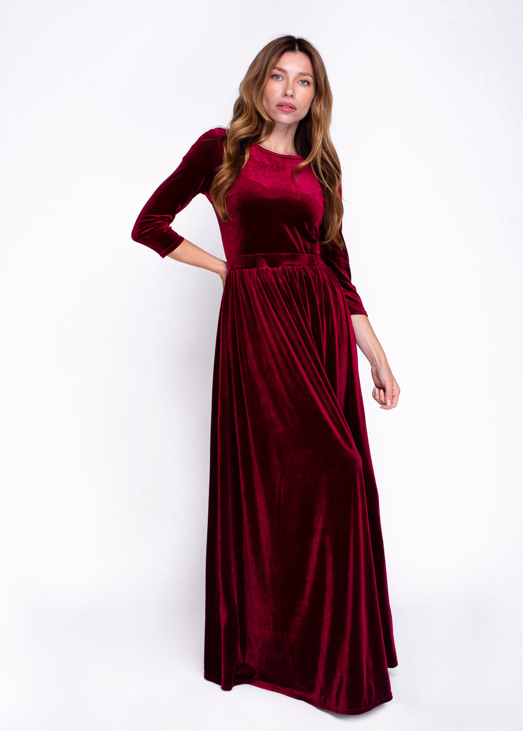 Mommy and me burgundy long velvet adult dress