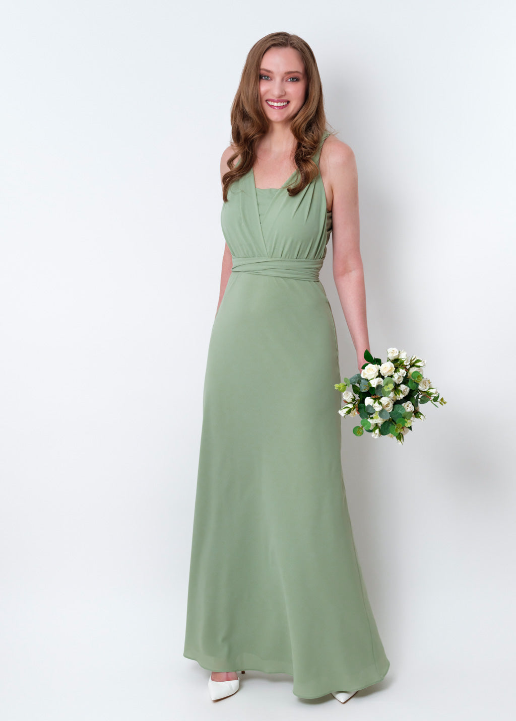 Sage green chiffon infinity long dress