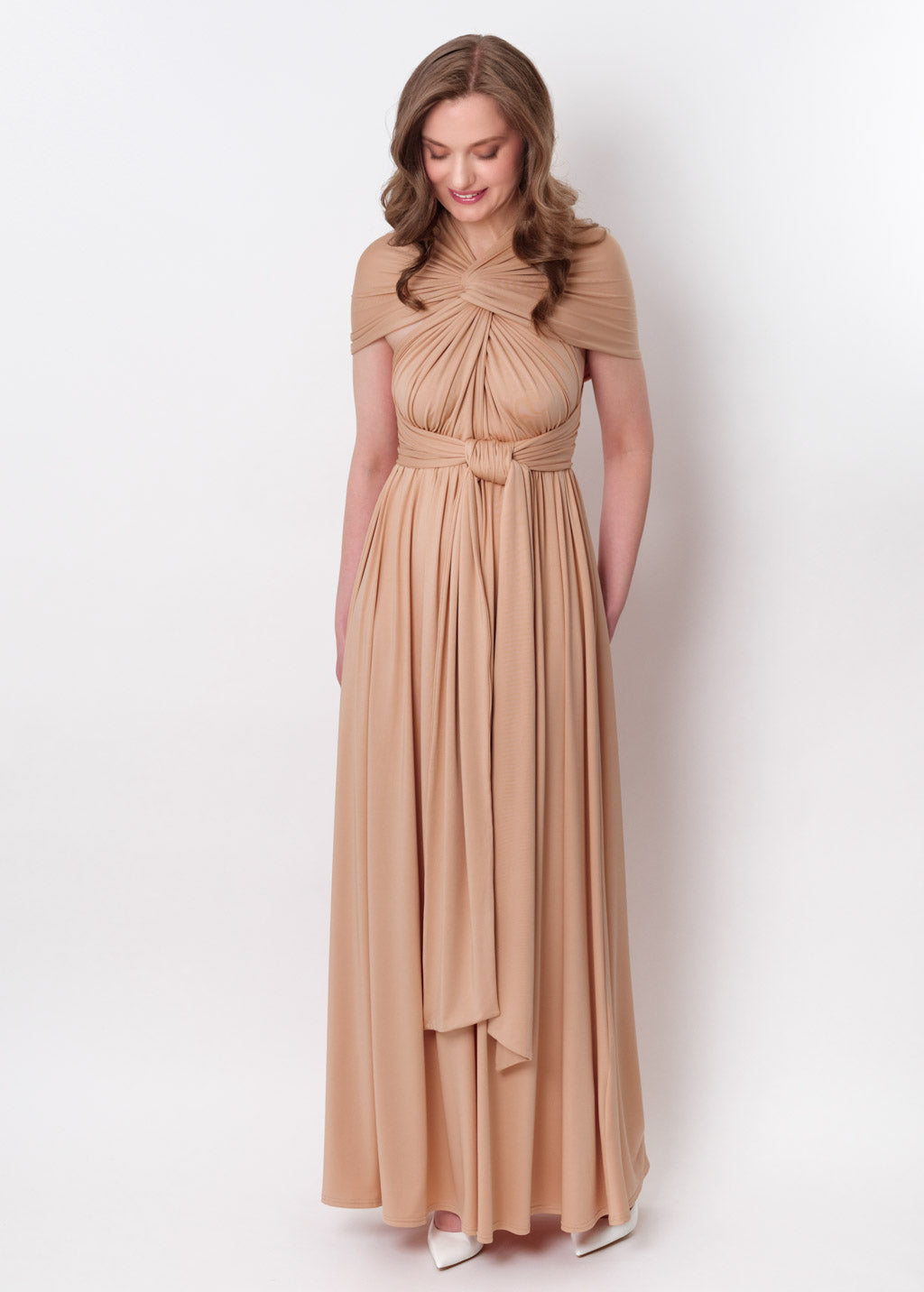 Champagne gold infinity long pleated dress