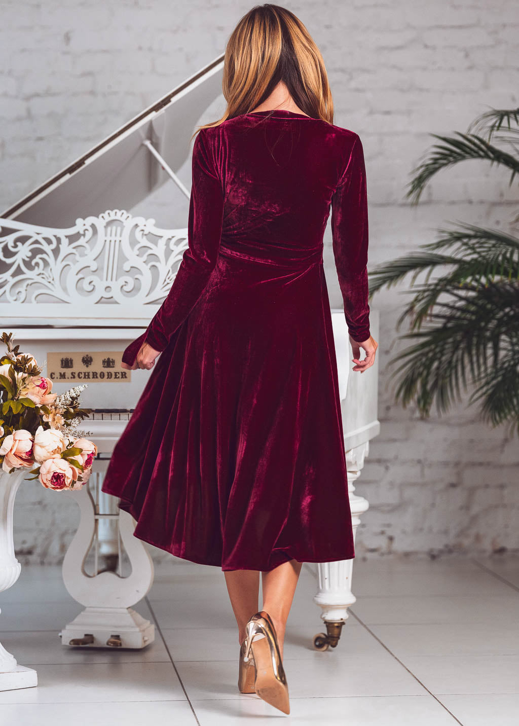 Plum Burgundy wrap velvet dress