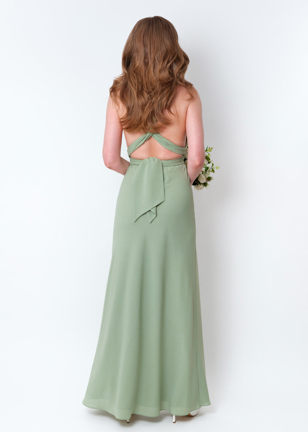 Sage green chiffon infinity slit dress
