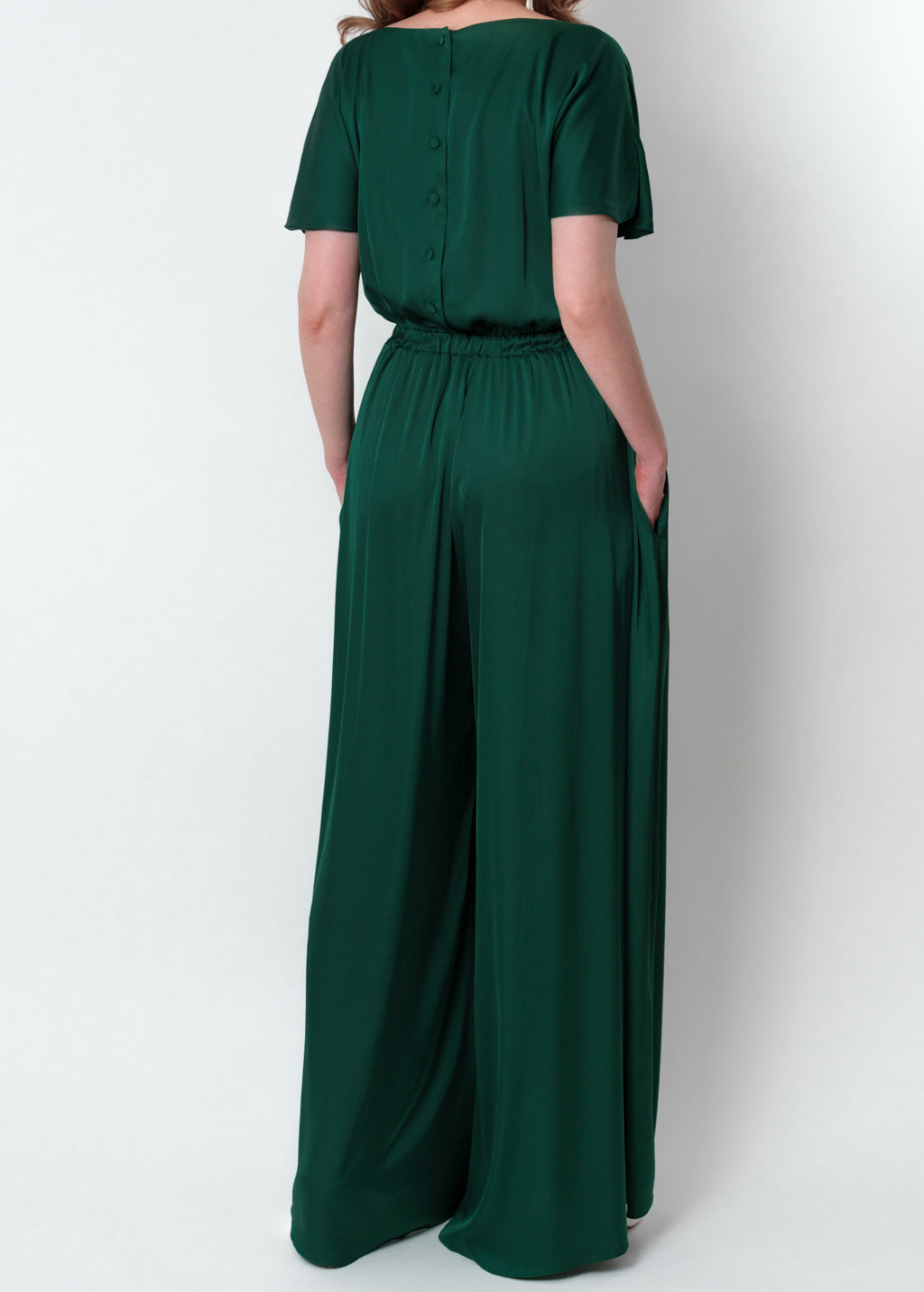 Dark green silk jumpsuit