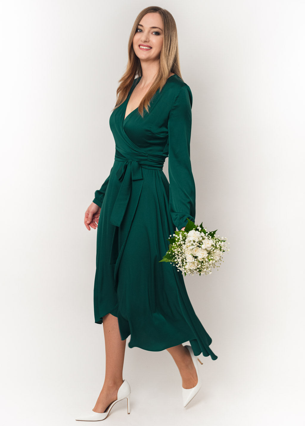 Dark green wrap dress