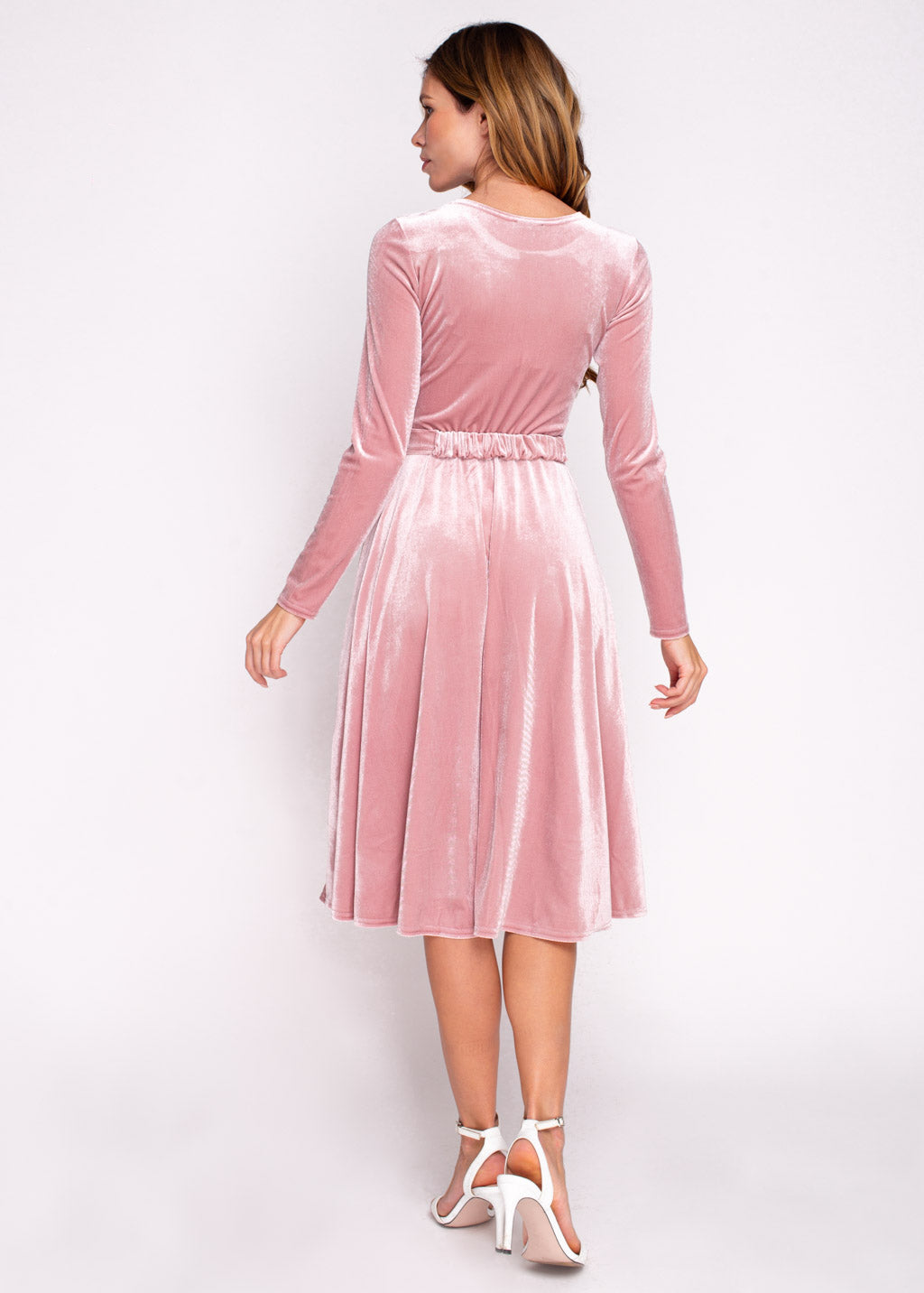 Mauve velvet dress with belt
