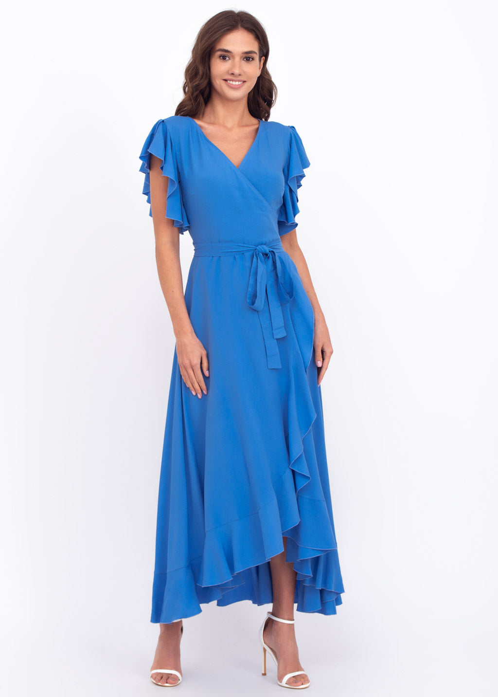 Indigo blue romantic wrap around dress