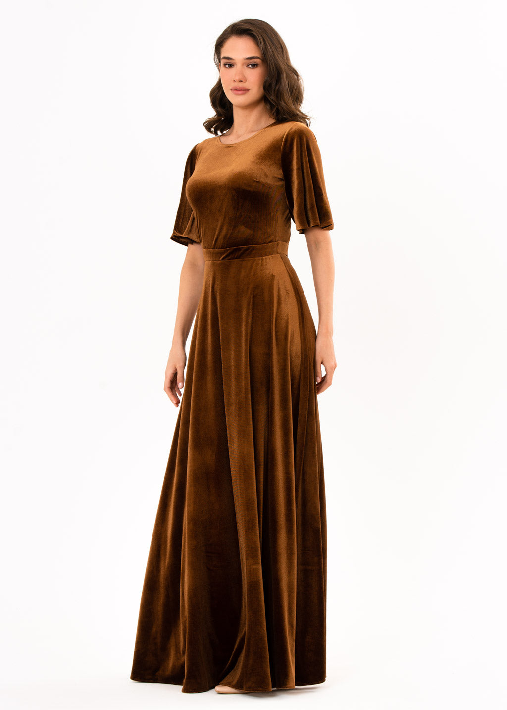 Rust gold velvet long dress