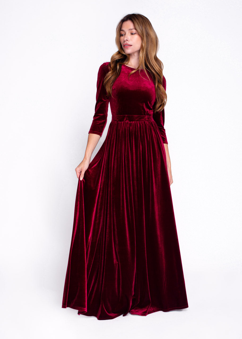 Red velvet long dress