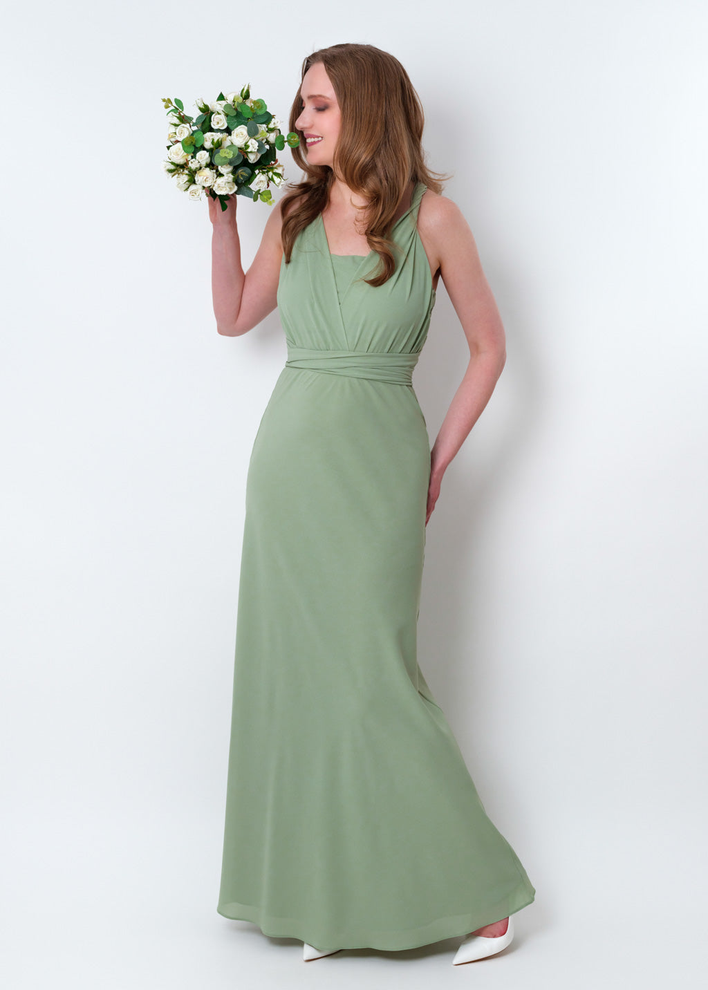 Sage green chiffon infinity long dress