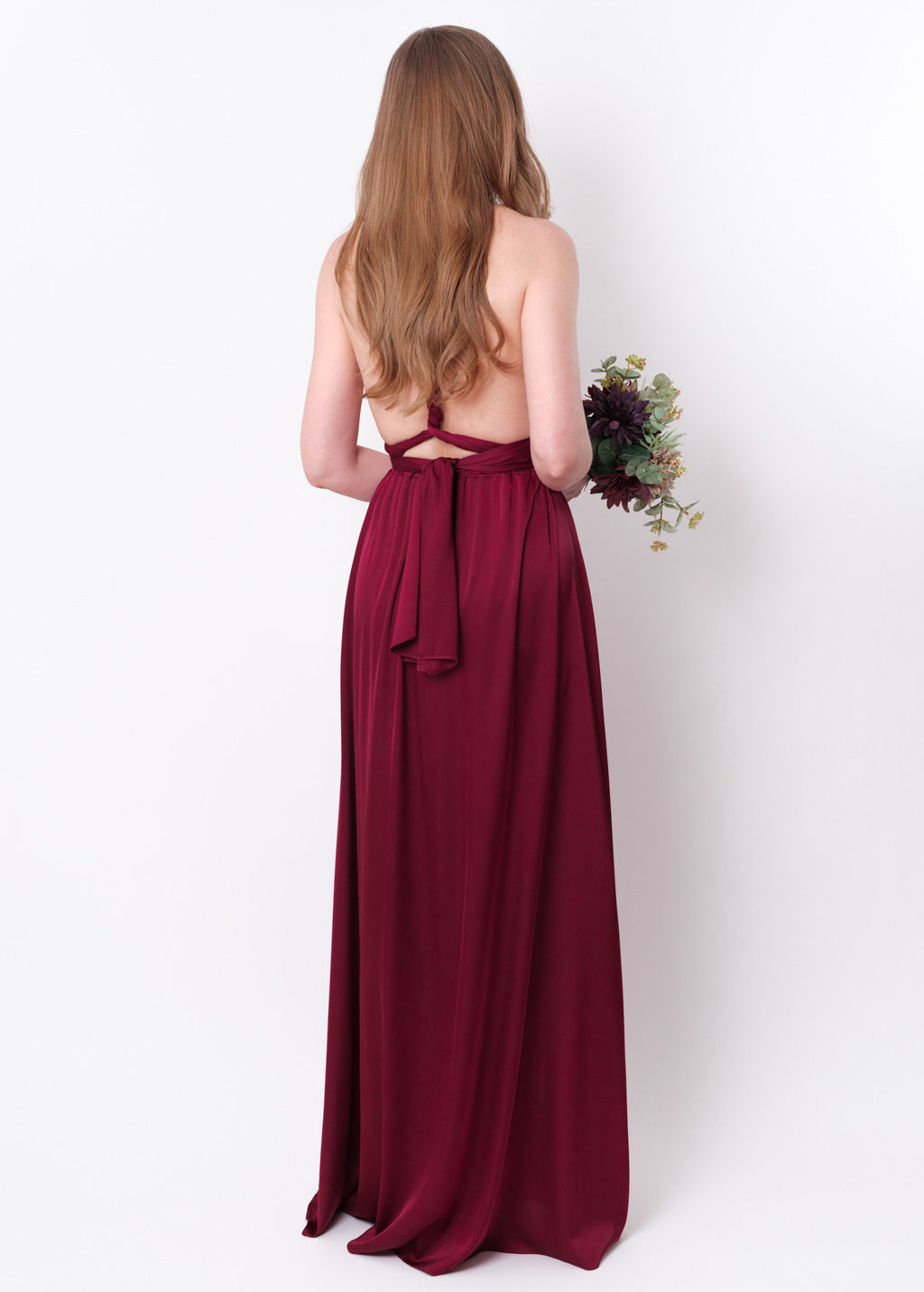Burgundy slit infinity pleated dress